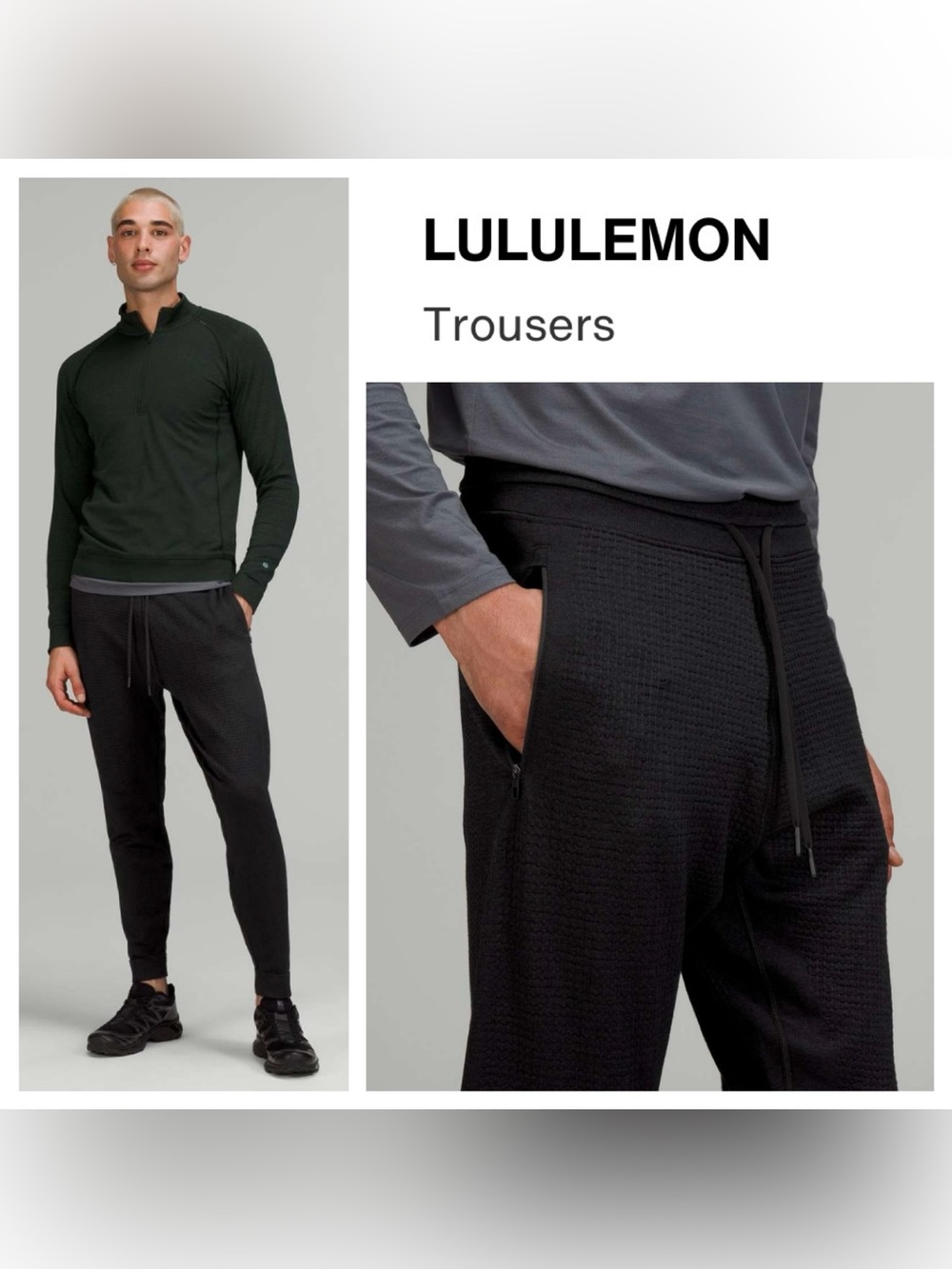LULULEMON ATHLETICA Engineered Warmth Men’s Black Waffle-Knit Joggers